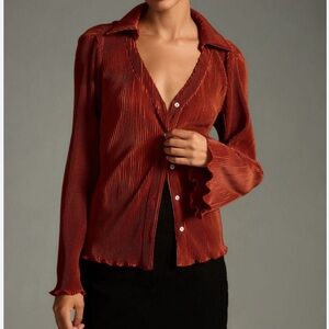 Anthropologie Dolan Button Down Lettuce Hem Rustic Flare Sleeve Blouse Size M